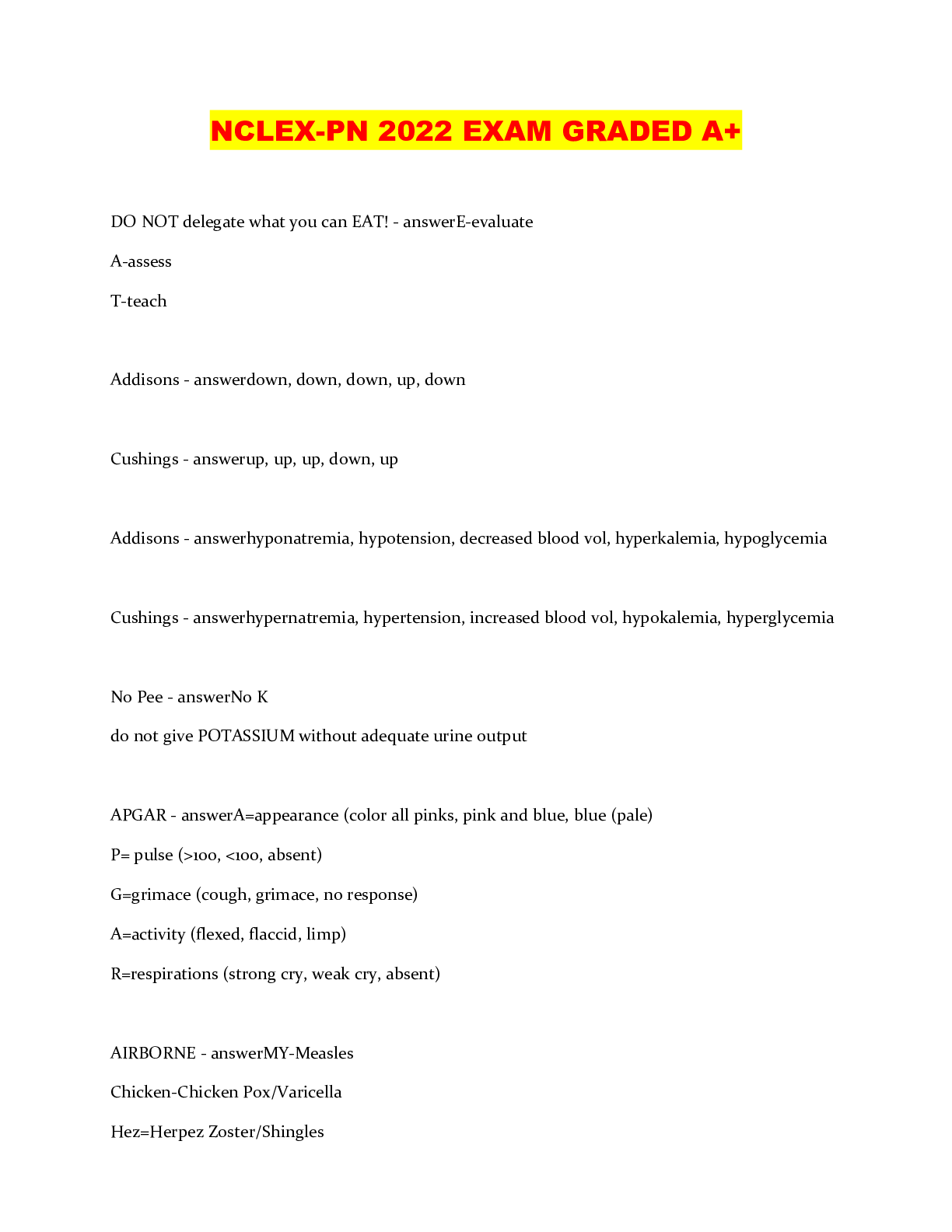 Preview of NCLEX-PN 2022 EXAM GRADED A+